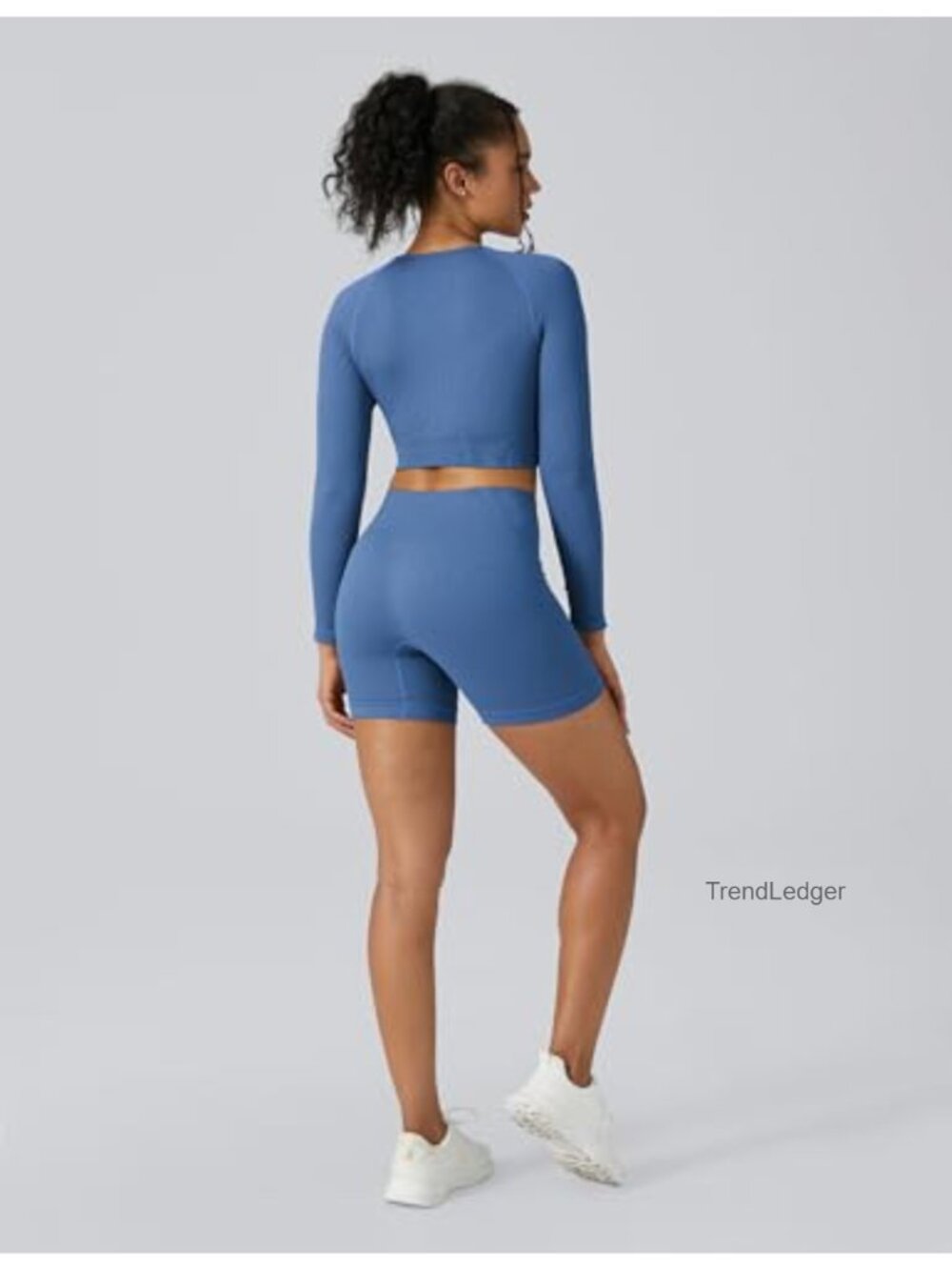 Seamless Ribbed Crop Top High Waist Leggings 2 Piece Workout Set - Picture 2 of 6